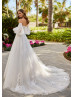 Ivory Lace Tulle Princess Wedding Dress With Detachable Puffy Sleeves